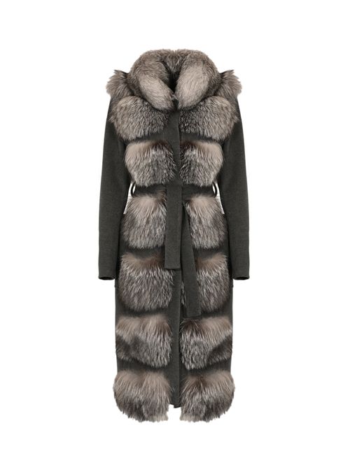 Cappotto effetto lana con pelliccia di volpe Grigio YES LONDON | CD1207GRIGNOS/FROST